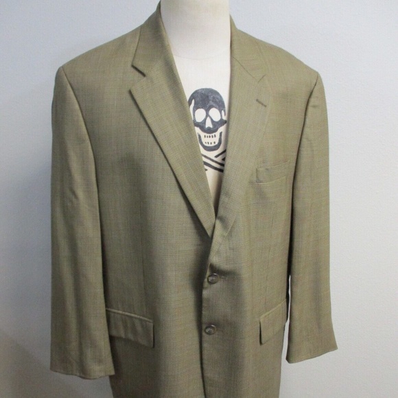 Chaps Ralph Lauren Sport Coat Men 46R 100% Wool Beige Brown Houndstooth 2 Button - Picture 1 of 13